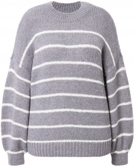 Ulla Popken Oversized Striped Balloon Sleeve Sweater Grey Melange - Hettegensere og collegegensere - 
