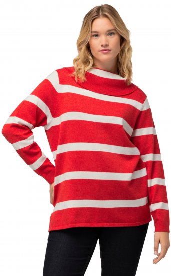 Ulla Popken Stripe Fine Knit Turtleneck Sweater Light Red - Hettegensere og collegegensere - 