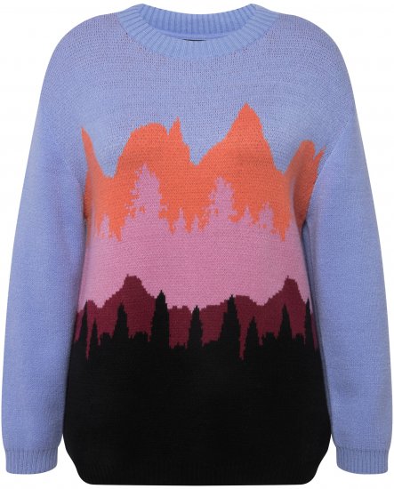 Ulla Popken Long Sleeve Knit Mountain Range Sweater Bright Purple - Hettegensere og collegegensere - Myke gensere, hettegensere og strikk