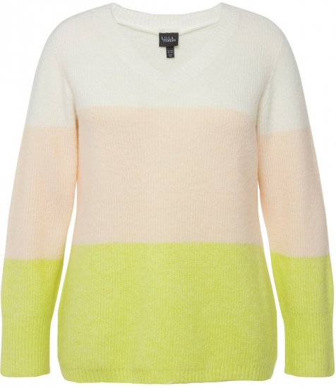 Ulla Popken Block Stripe Long Sleeve V-Neck Sweater Lime Green - Hettegensere og collegegensere - 