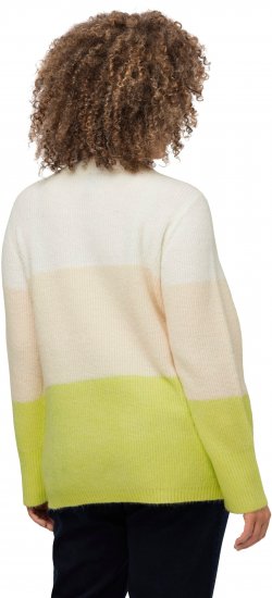 Ulla Popken Block Stripe Long Sleeve V-Neck Sweater Lime Green - Hettegensere og collegegensere - 