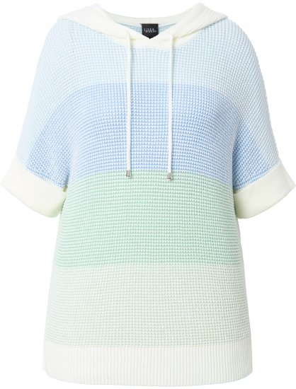 Ulla Popken Block Stripe Hooded Short Sleeve Sweater Mint Green - Hettegensere og collegegensere - 