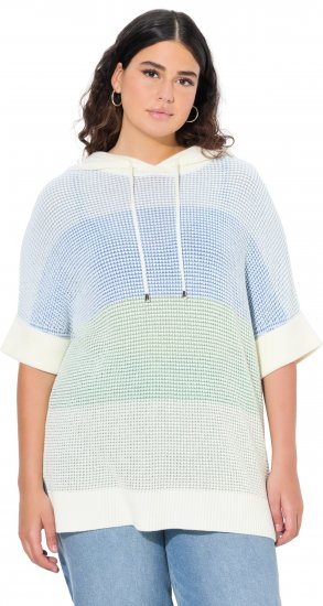 Ulla Popken Block Stripe Hooded Short Sleeve Sweater Mint Green - Hettegensere og collegegensere - 