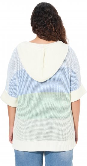 Ulla Popken Block Stripe Hooded Short Sleeve Sweater Mint Green - Hettegensere og collegegensere - 