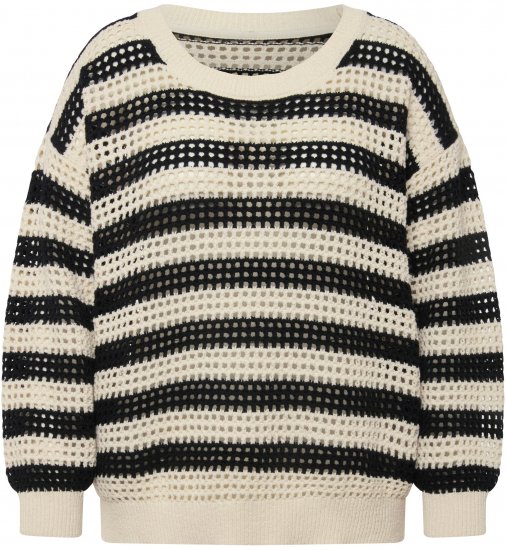 Ulla Popken Striped Long Sleeve Crocheted Sweater Vanilla - Hettegensere og collegegensere - Myke gensere, hettegensere og strikk