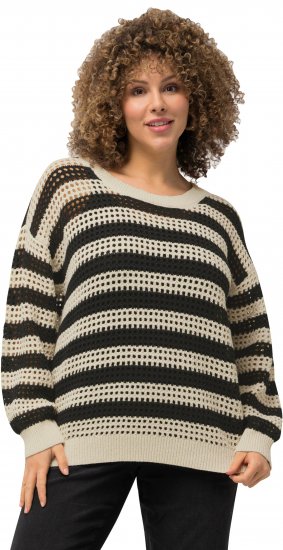 Ulla Popken Striped Long Sleeve Crocheted Sweater Vanilla - Hettegensere og collegegensere - Myke gensere, hettegensere og strikk