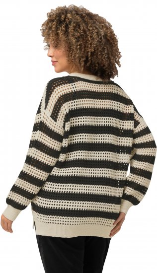 Ulla Popken Striped Long Sleeve Crocheted Sweater Vanilla - Hettegensere og collegegensere - Myke gensere, hettegensere og strikk