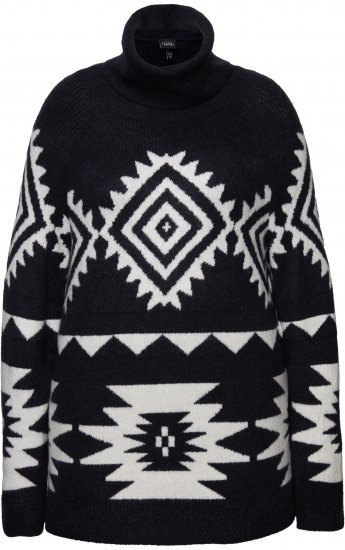Ulla Popken Aztec-Inspired Long Sleeve Turtleneck Sweater Navy - Hettegensere og collegegensere - Myke gensere, hettegensere og strikk