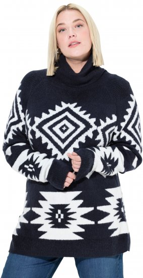 Ulla Popken Aztec-Inspired Long Sleeve Turtleneck Sweater Navy - Hettegensere og collegegensere - Myke gensere, hettegensere og strikk