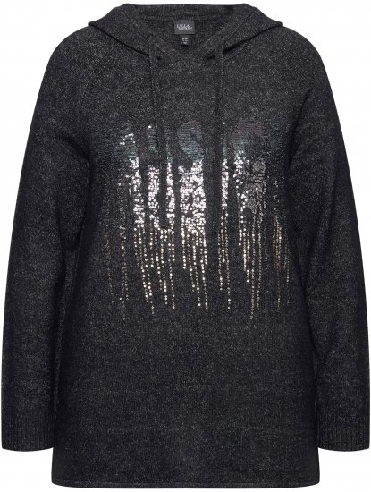 Ulla Popken Sequined Knit Long Sleeve Hoodie Black - Hettegensere og collegegensere - Myke gensere, hettegensere og strikk