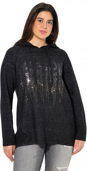 Ulla Popken Sequined Knit Long Sleeve Hoodie Black - Hettegensere og collegegensere - Myke gensere, hettegensere og strikk
