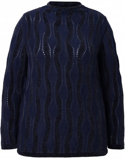 Ulla Popken Openwork Chenille Sweater Navy - Hettegensere og collegegensere - 