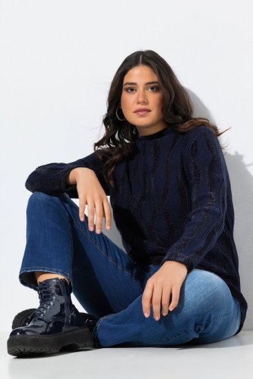 Ulla Popken Openwork Chenille Sweater Navy - Hettegensere og collegegensere - Myke gensere, hettegensere og strikk