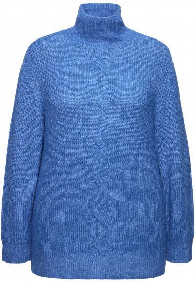 Ulla Popken Cable Knit Long Sleeve Turtleneck Sweater Teal Blue - Hettegensere og collegegensere - Myke gensere, hettegensere og strikk