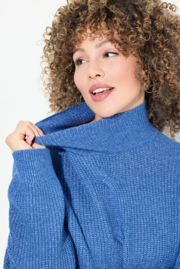 Ulla Popken Cable Knit Long Sleeve Turtleneck Sweater Teal Blue - Hettegensere og collegegensere - Myke gensere, hettegensere og strikk