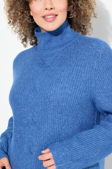 Ulla Popken Cable Knit Long Sleeve Turtleneck Sweater Teal Blue - Hettegensere og collegegensere - Myke gensere, hettegensere og strikk
