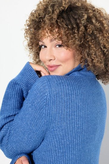 Ulla Popken Cable Knit Long Sleeve Turtleneck Sweater Teal Blue - Hettegensere og collegegensere - Myke gensere, hettegensere og strikk