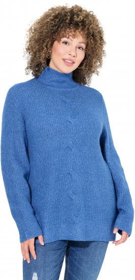 Ulla Popken Cable Knit Long Sleeve Turtleneck Sweater Teal Blue - Hettegensere og collegegensere - Myke gensere, hettegensere og strikk
