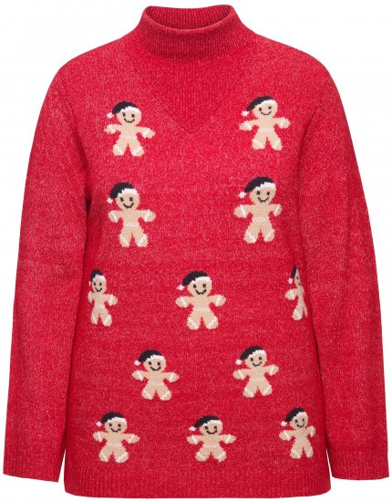 Ulla Popken Gingerbread Men Sweater Salsa Red - Hettegensere og collegegensere - Myke gensere, hettegensere og strikk