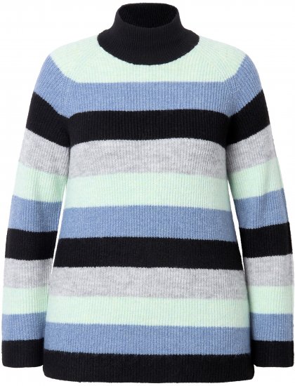 Ulla Popken Chunky Striped Turtleneck Sweater Mint Green - Hettegensere og collegegensere - Myke gensere, hettegensere og strikk