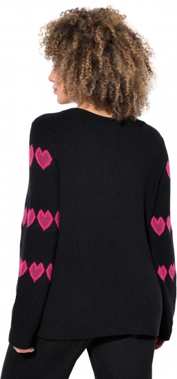 Ulla Popken Heart Print Long Sleeve V-Neck Sweater Black - Hettegensere og collegegensere - Myke gensere, hettegensere og strikk