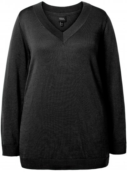 Ulla Popken Casual V-Neck Long Sleeve Sweater Black - Hettegensere og collegegensere - Myke gensere, hettegensere og strikk