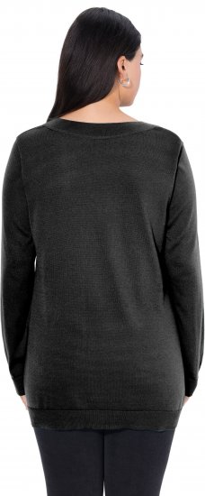 Ulla Popken Soft Fine Knit Pullover V-Neck Sweatshirt Black - Hettegensere og collegegensere - Myke gensere, hettegensere og strikk