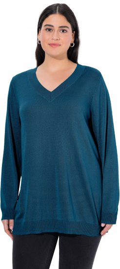 Ulla Popken Casual V-Neck Long Sleeve Sweater Cerulean - Hettegensere og collegegensere - Myke gensere, hettegensere og strikk