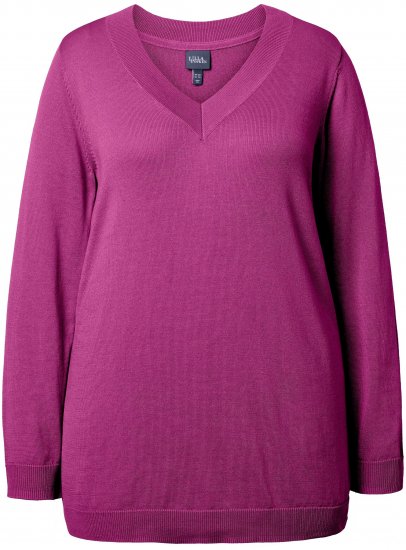 Ulla Popken Soft Fine Knit Pullover V-Neck Sweatshirt Dark Lilac - Hettegensere og collegegensere - Myke gensere, hettegensere og strikk