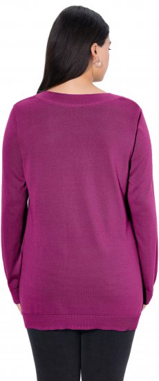 Ulla Popken Soft Fine Knit Pullover V-Neck Sweatshirt Dark Lilac - Hettegensere og collegegensere - Myke gensere, hettegensere og strikk