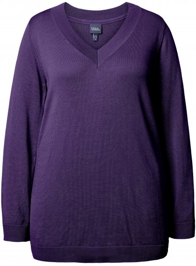 Ulla Popken Soft Fine Knit Pullover V-Neck Sweatshirt Deep Violet - Hettegensere og collegegensere - Myke gensere, hettegensere og strikk