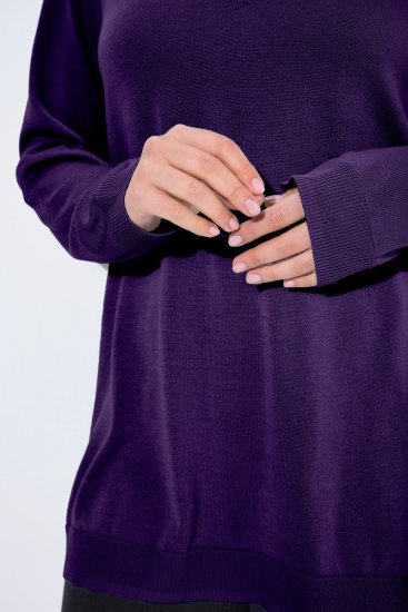 Ulla Popken Soft Fine Knit Pullover V-Neck Sweatshirt Deep Violet - Hettegensere og collegegensere - Myke gensere, hettegensere og strikk