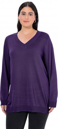 Ulla Popken Soft Fine Knit Pullover V-Neck Sweatshirt Deep Violet - Hettegensere og collegegensere - Myke gensere, hettegensere og strikk