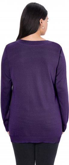 Ulla Popken Soft Fine Knit Pullover V-Neck Sweatshirt Deep Violet - Hettegensere og collegegensere - Myke gensere, hettegensere og strikk