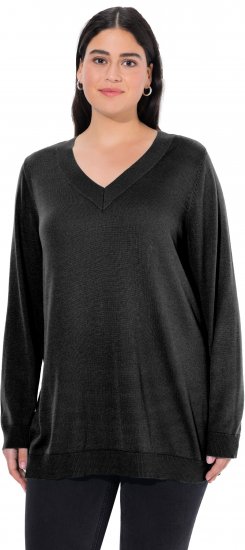 Ulla Popken Casual V-Neck Long Sleeve Sweater Black - Hettegensere og collegegensere - Myke gensere, hettegensere og strikk