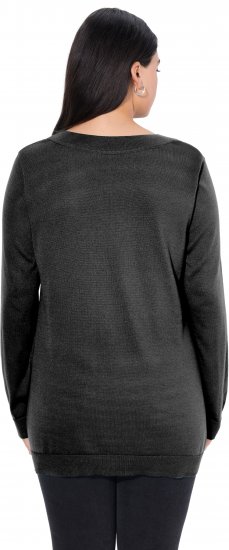 Ulla Popken Casual V-Neck Long Sleeve Sweater Black - Hettegensere og collegegensere - Myke gensere, hettegensere og strikk