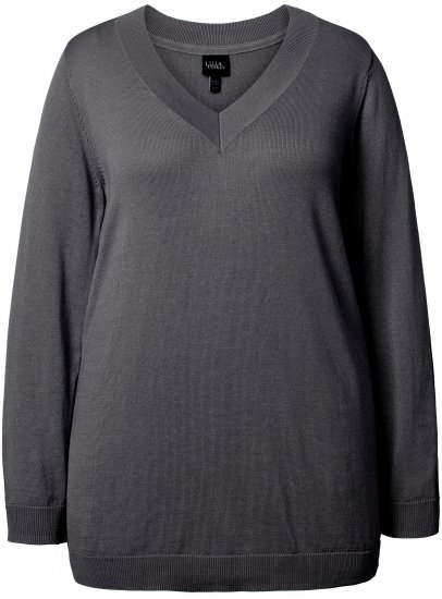 Ulla Popken Casual V-Neck Long Sleeve Sweater Charcoal Grey Melange - Hettegensere og collegegensere - Myke gensere, hettegensere og strikk
