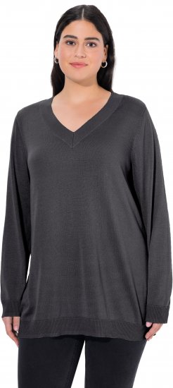 Ulla Popken Casual V-Neck Long Sleeve Sweater Charcoal Grey Melange - Hettegensere og collegegensere - Myke gensere, hettegensere og strikk