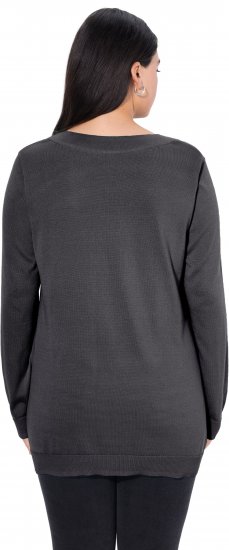 Ulla Popken Casual V-Neck Long Sleeve Sweater Charcoal Grey Melange - Hettegensere og collegegensere - Myke gensere, hettegensere og strikk
