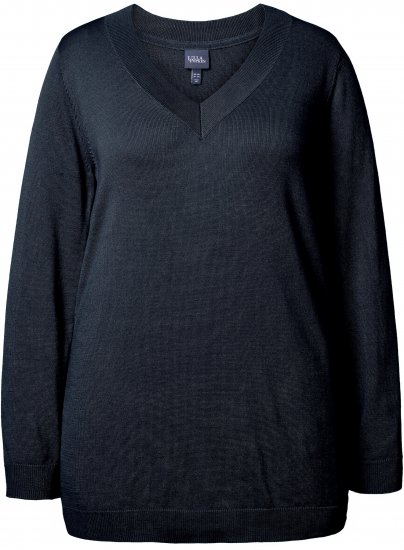 Ulla Popken Casual V-Neck Long Sleeve Sweater Navy Blue - Hettegensere og collegegensere - 