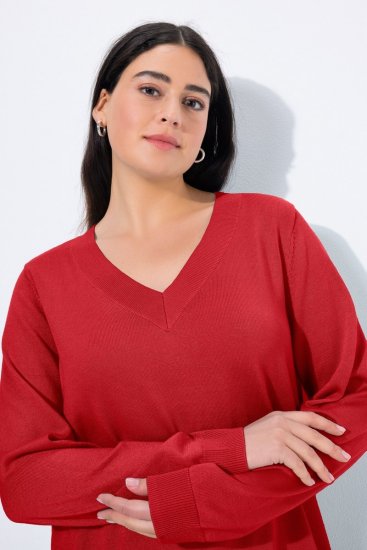 Ulla Popken Casual V-Neck Long Sleeve Sweater Salsa - Hettegensere og collegegensere - Myke gensere, hettegensere og strikk