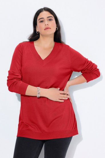 Ulla Popken Casual V-Neck Long Sleeve Sweater Salsa - Hettegensere og collegegensere - Myke gensere, hettegensere og strikk