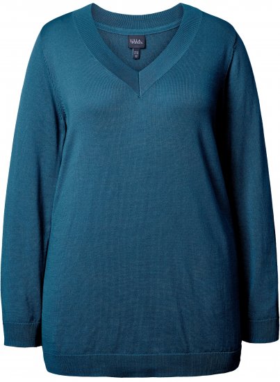 Ulla Popken Casual V-Neck Long Sleeve Sweater Cerulean - Hettegensere og collegegensere - Myke gensere, hettegensere og strikk