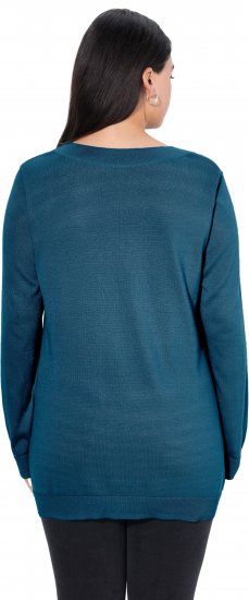 Ulla Popken Casual V-Neck Long Sleeve Sweater Cerulean - Hettegensere og collegegensere - Myke gensere, hettegensere og strikk