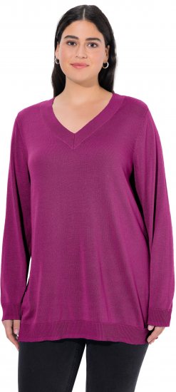 Ulla Popken Casual V-Neck Long Sleeve Sweater Berry - Hettegensere og collegegensere - Myke gensere, hettegensere og strikk