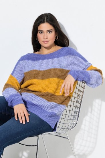 Ulla Popken Colorful Chunky Striped Sweater Lavender - Hettegensere og collegegensere - Myke gensere, hettegensere og strikk