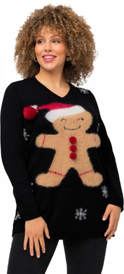 Ulla Popken Gingerbread Man Christmas Sweater Black - Hettegensere og collegegensere - Myke gensere, hettegensere og strikk