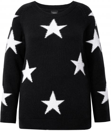 Ulla Popken Glitter Stars Soft Knit Sweater Black - Hettegensere og collegegensere - Myke gensere, hettegensere og strikk