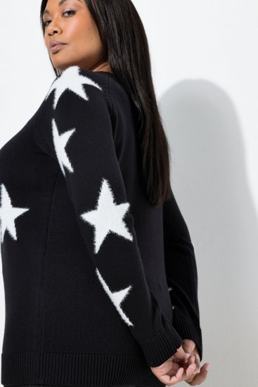 Ulla Popken Glitter Stars Soft Knit Sweater Black - Hettegensere og collegegensere - Myke gensere, hettegensere og strikk