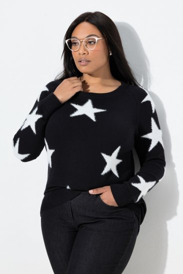 Ulla Popken Glitter Stars Soft Knit Sweater Black - Hettegensere og collegegensere - Myke gensere, hettegensere og strikk